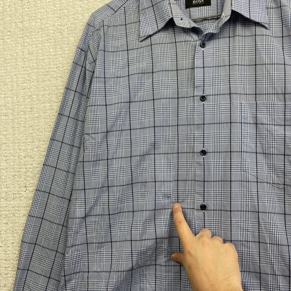 Hugo Boss Dress Shirt Mens 16 1/2 Button Down Preppy Slim Baby Blue Gingham - Picture 5 of 11